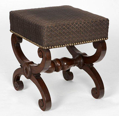 A rare labelled footstool by William Hancock, Boston, 1825