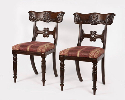 Two of a set of EIGHT mahogany side chairs