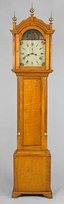 Figured Maple Tall Case Clock Attributed to the Abner Rogers of Berwick, Maine